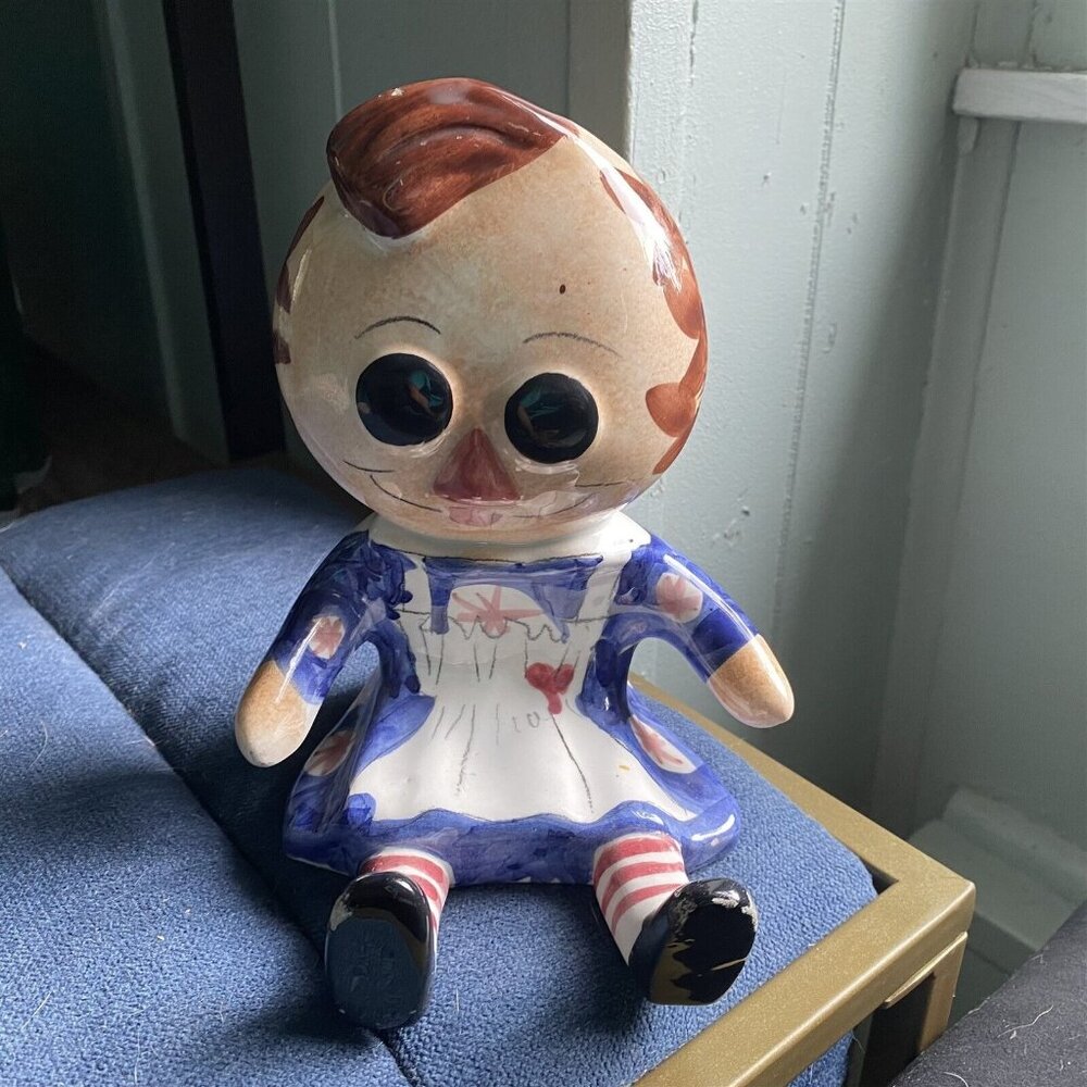 Vintage Ceramic Rag Doll Raggedy Ann Ceramic Bank Italy Deruta 70's Americana